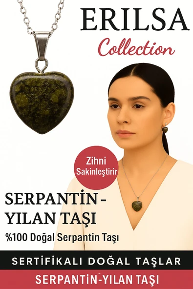 Sertifikalı Kalp Model Serpantin Yılan Doğal Taş Kolye – Zihni Sakinleştiren Denge ve Koruma Taşı ürün görseli 1