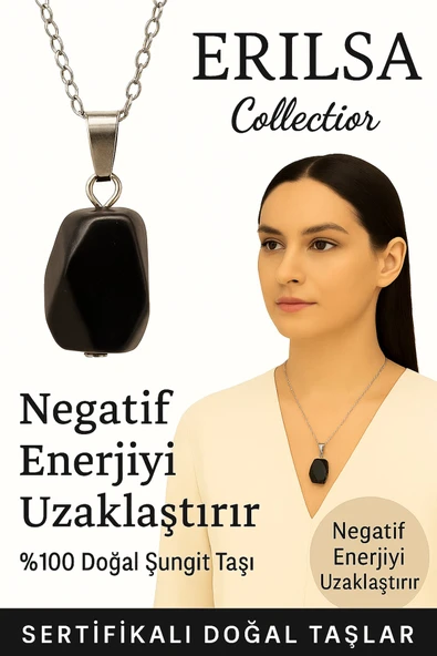 Sertifikalı Fasetli Şungit Doğal Taş Kolye – Negatif Enerji Koruma Denge ve Sağlık Taşı ürün görseli 1