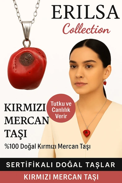 Sertifikalı Ham İşlenmemiş Kırmızı Mercan Doğal Taş Kolye – Tutku Canlılık Enerji Taşı ürün görseli 1