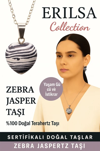 Sertifikalı Kalp Model Zebra Jasper Doğal Taş Kolye – Yaşam Gücü İstikrar ve Denge Taşı ürün görseli 1