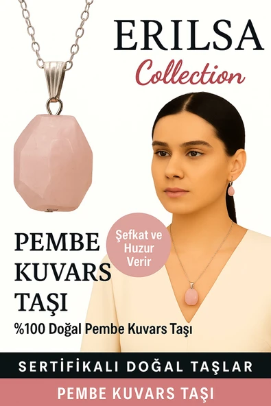 Sertifikalı Fasetli Pembe Kuvars Doğal Taş Kolye – Şefkat Huzur Aşk ve Enerji Taşı ürün görseli 1