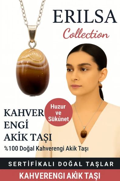 Sertifikalı Kahverengi Akik Doğal Taş Kolye – Huzur Sükunet Denge ve Koruma Taşı ürün görseli 1