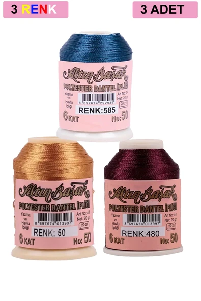 3 Adet Altınbaşak Oya ve Dantel İpi 20 gr - Royaleks - No: 050 - 480 - 585 ürün görseli 1