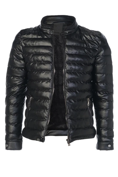 Sivaist Erkek Siyah Slim Fit İçi Kalın Kürklü Su İtici Şişme Deri Ceket & Mont ürün görseli 1