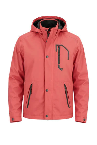 Erkek Kırmızı Softshell Kapüşonlu İç Cepli Su Ve Rüzgar Geçirmez Mevsimlik&Yazlık Mont ürün görseli 1