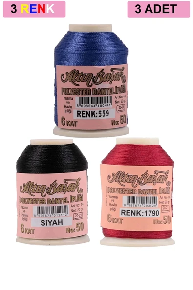 3 Adet Altınbaşak Oya ve Dantel İpi 20 gr - Royaleks - No: SİYAH - 1790 - 559 ürün görseli 1