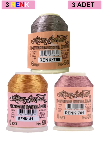 3 Adet Altınbaşak Oya ve Dantel İpi 20 gr - Royaleks - No: 041 - 701 - 769 ürün görseli 1