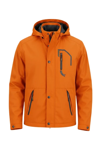 Erkek Turuncu Softshell Kapüşonlu İç Cepli Su Ve Rüzgar Geçirmez Mevsimlik&Yazlık Mont ürün görseli 1