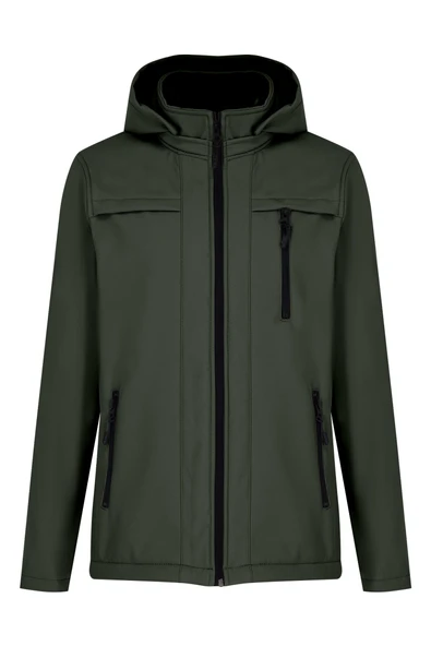 Yeşil Erkek %100 Su Geçirmez İçi Polarlı İç Çepli Çıkartılabilir Kapüşonlu Softshell Mont&Kaban ürün görseli 1