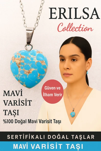 Sertifikalı Kalp Model Mavi Varisit Doğal Taş Kolye – Güven İlham ve Ruhsal Denge Taşı ürün görseli 1