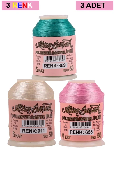 3 Adet Altınbaşak Oya ve Dantel İpi 20 gr - Royaleks - No: 911 - 635 - 369 ürün görseli 1