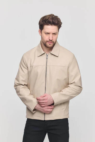 Krem Erkek Basic Suni Deri Yazlık Ceket&Mont ürün görseli 1
