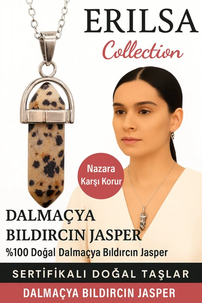 Sertifikalı Çivi Model Dalmaçya Taşı (Dalmatian Jasper) Kolye – Mutluluk Denge ve Koruma Taşı ürün görseli 1