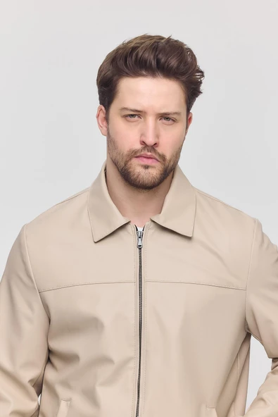 Krem Erkek Basic Suni Deri Yazlık Ceket&Mont - Resim 5