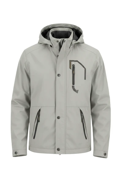 Erkek Gri Softshell Kapüşonlu İç Cepli Su Ve Rüzgar Geçirmez Mevsimlik&Yazlık Mont ürün görseli 1