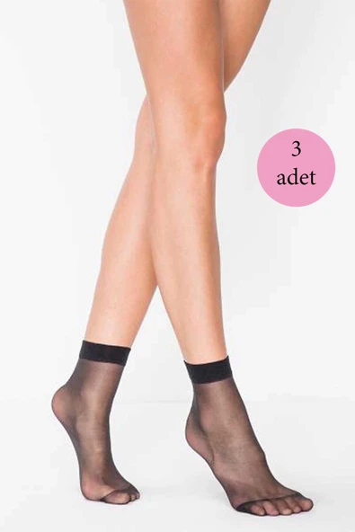 3 Adet Fit 15 Soket Ince Parlak Kısa Çorap Siyah ürün görseli 1