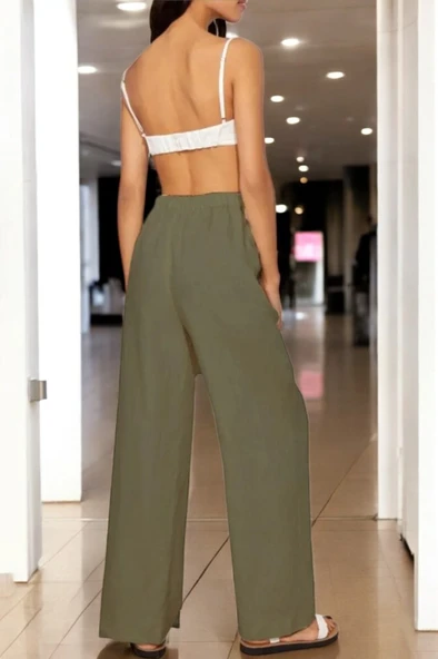 Beli Bağcıklı Şık Keten Pantolon - Resim 2