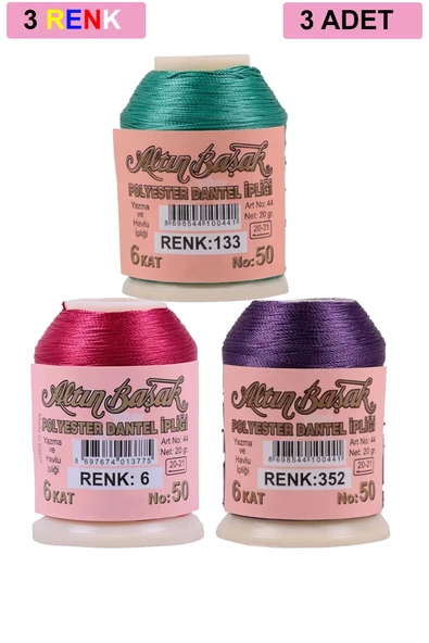 3 Adet Altınbaşak Oya ve Dantel İpi 20 gr - Royaleks - No: 006 - 352 - 133 ürün görseli 1