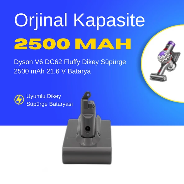 Dyson V6 DC62 Fluffy Dikey Süpürge 2500 mAh 21.6 V  Batarya – Orjinal Uyumlu Uzun Ömürlü, Yüksek Performans Pil ürün görseli 1