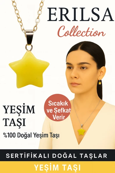 Sertifikalı Yıldız Model Yeşim Doğal Taş Kolye – Şifa Uyum ve Şefkat Taşı ürün görseli 1
