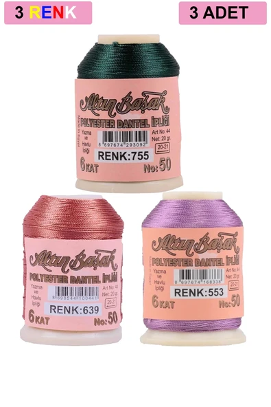 3 Adet Altınbaşak Oya ve Dantel İpi 20 gr - Royaleks - No: 639 - 553 - 755 ürün görseli 1