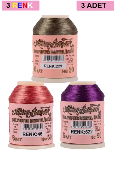 3 Adet Altınbaşak Oya ve Dantel İpi 20 gr - Royaleks - No: 046 - 622 - 229 ürün görseli 1