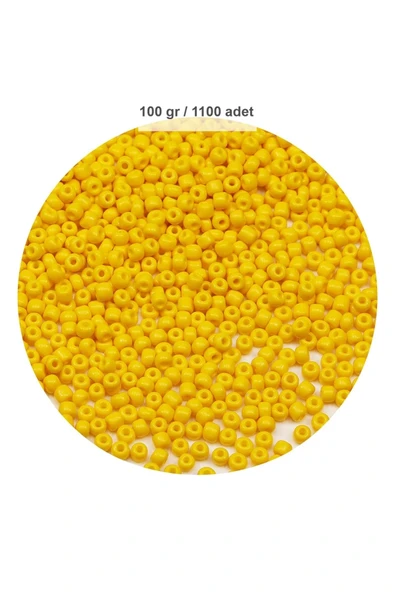 Sarı Renk 4 mm Yaklaşık 1100 adet / 100 gram Cam Boncuk Oya Yazma Bileklik ve Kolye ürün görseli 1