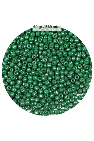 Koyu Yeşil Renk 4 mm Yaklaşık 660 adet / 60 gram Cam Boncuk Oya Yazma Bileklik ve Kolye ürün görseli 1