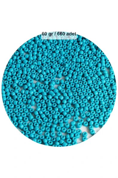 Turquaz Mavi Renk 4 mm Yaklaşık 660 adet / 60 gram Cam Boncuk Oya Yazma Bileklik ve Kolye ürün görseli 1