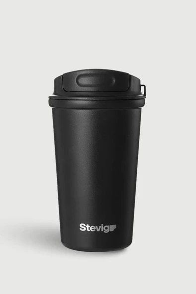 Stevig ST-250 4 Work Flip Open Coffee Mug Çelik Termos 400ML Black - Resim 4