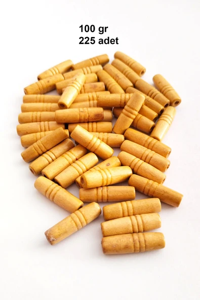 100 Gr (225 Adet) Ahşap Boncuk 25 mm boy x 10 mm en Doğal Ahşap Makrome El İşi Çanta ürün görseli 1