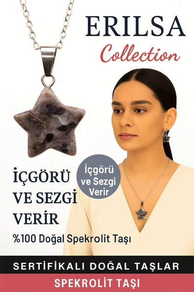 Sertifikalı Yıldız Model Larvikit - Spekrolit Doğal Taş Kolye – İçgörü ve Sezgi Taşı ürün görseli 1