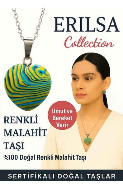 Sertifikalı Kalp Model Renkli Malahit Doğal Taş Kolye – Umut ve Bereket Verir ürün görseli 1