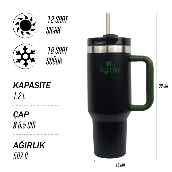 Igloo Stadler Thermo-Mug 1.2 Litre-SİYAH-HAKİ - Resim 4