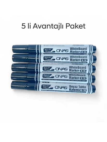 Mikro NS-703 Yuvarlak Uç Beyaz Yazı Tahta Kalemi Siyah 5 lı Set ürün görseli 1
