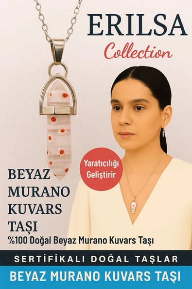 Sertifikalı Çivi Model Beyaz Murano Kuvars Doğal Taş Kolye – Yaratıcılığı Geliştirir ürün görseli 1