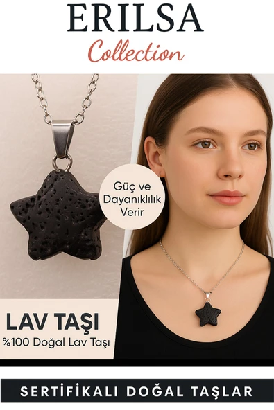 Sertifikalı Yıldız Model Lav Taşı Doğal Taş Kolye – Güç ve Dayanıklılık Taşı ürün görseli 1