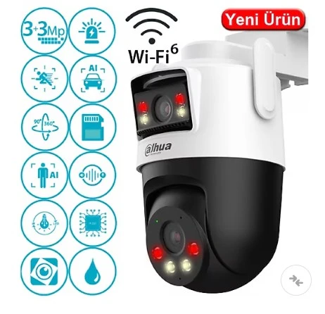 Dahua IPC-WPT1339DD-SW-3E2 3MP+3MP Çift Kameralı H265+ Wifi Sesli Konuşmalı Akıllı IP PT Kamera ürün görseli 1