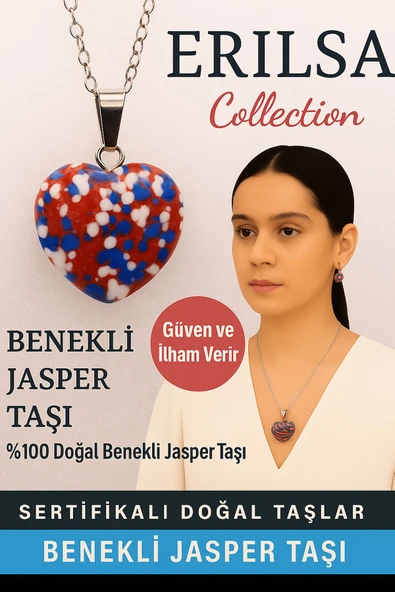 Sertifikalı  Kalp Model Benekli Jasper Doğal Taş Kolye – Güven ve İlham Verir ürün görseli 1