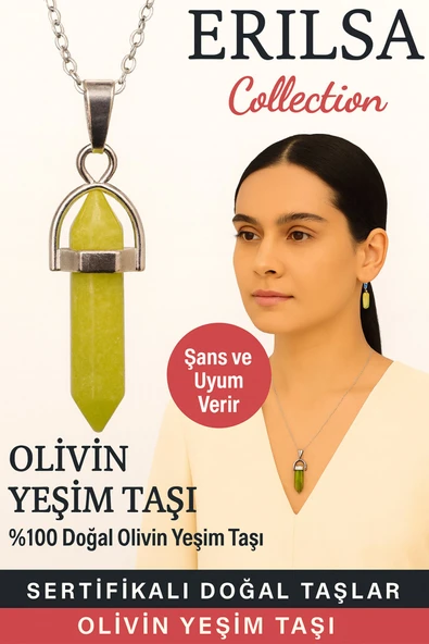 Sertifikalı Çivi Model Olivin Yeşim Doğal Taş Kolye – Şans ve Uyum Verir ürün görseli 1