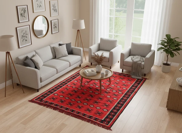 Etnik Motifli Otantik Dekoratif Kilim Desenli Halı (120cmx180cm) M1 ürün görseli 1