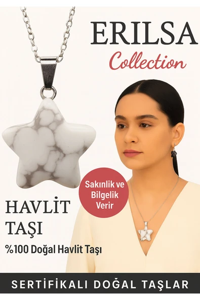 Sertifikalı Yıldız Model Beyaz Havlit Doğal Taş Kolye – Sakinlik ve Bilgelik Verir ürün görseli 1