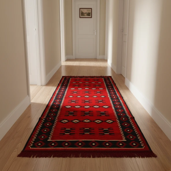 Etnik Motifli Otantik Dekoratif Kilim Desenli Halı (80cmx200cm) M1 ürün görseli 1