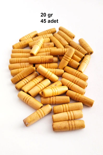 20 Gr (45 Adet) Ahşap Boncuk 25 mm boy x 10 mm en Doğal Ahşap Makrome El İşi Çanta ürün görseli 1