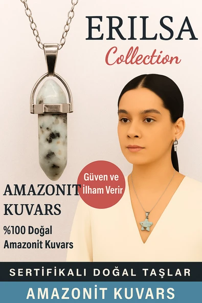 Sertifikalı Çivi Model Amazonit Kuvars Doğal Taş Kolye – Güven ve İlham Verir ürün görseli 1