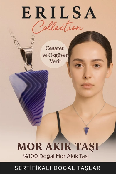 Sertifikalı Piramit Model Mor Akik Taşı Kolye – Cesaret ve Özgüven Veren Doğal Taş ürün görseli 1