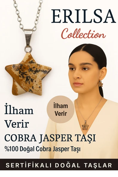 Sertifikalı Yıldız Model Cobra Kahverengi Jasper Doğal Taş Kolye İlham Verir ürün görseli 1