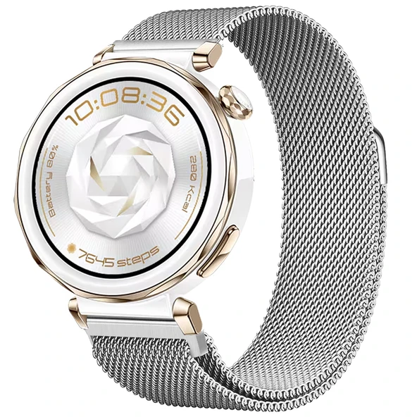 Huawei Watch GT5 Pro 42mm Uyumlu Manyetik Milanese Loop Metal Kordon  Gümüş ürün görseli 1
