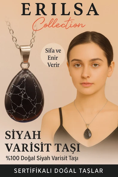 Sertifikalı Damla Model Siyah Varisit Taşı Kolye - Şifa ve Enerji Veren Doğal Taş ürün görseli 1