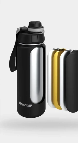 Stevig ST-251 4 Work Flip Open Coffee Mug Çelik Termos 400ML Grey - Resim 4